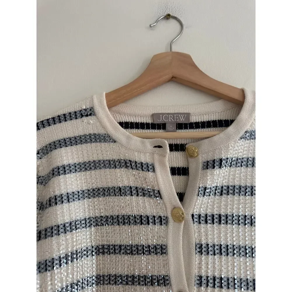 J. CREW Emilie Sweater Lady Jacket In Sequin Stripe Size Medium